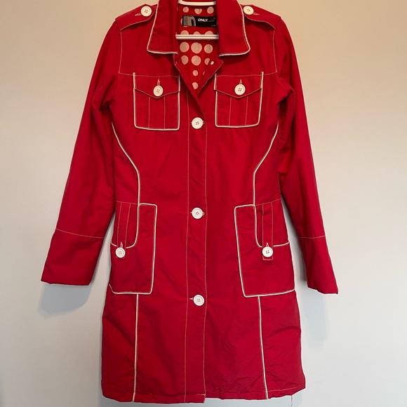 ONLY Brand Stylish Red Trench Coat - Picture 3 of 15